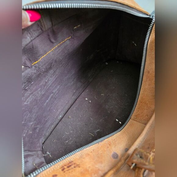 Tooled Leather Weekender Overnight Travel Handcrafted Structured Travel Bag Tan - Picture 5 of 16